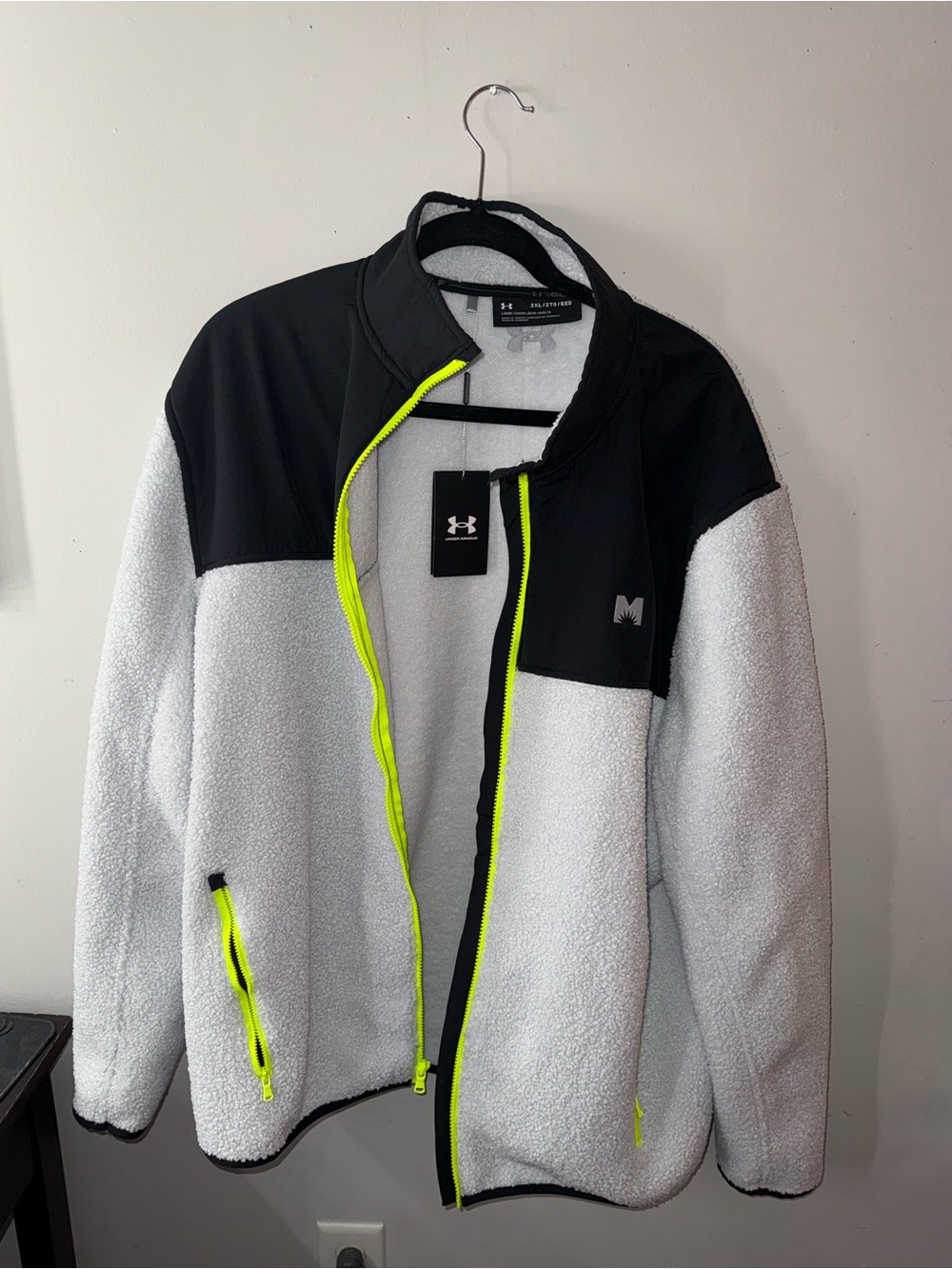 Under Armour Men’s Black & White Sherpa Fleece Jacket with Neon Trim